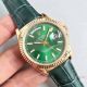 Rolex Gold Day Date Oyster Watch Green Dial Green Leather Replica (2)_th.jpg